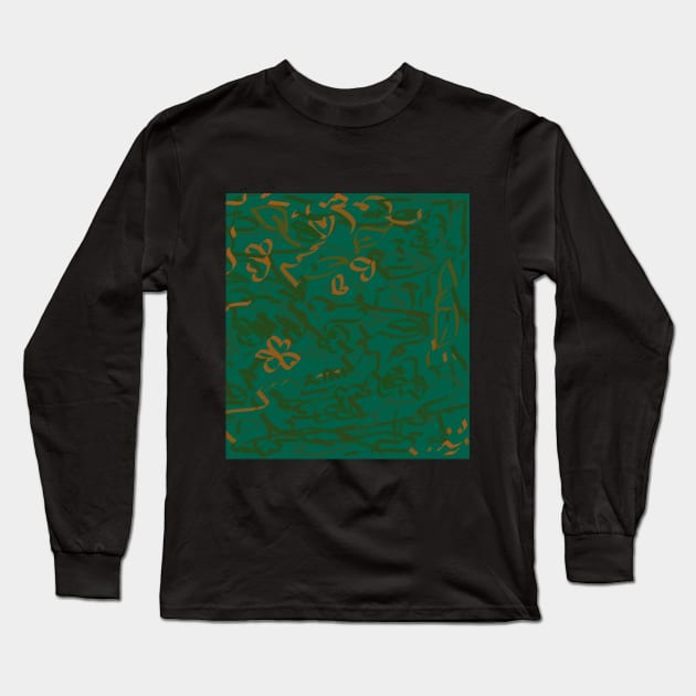 Green textured with orange flowers Long Sleeve T-Shirt by jen28